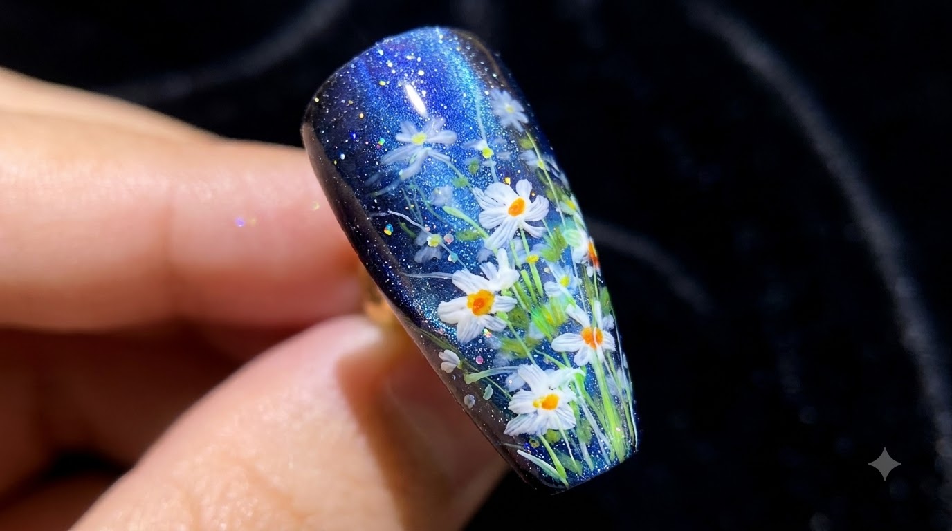 Art Onges Gel Ciel Étoilé et Marguerites — Tutoriel Étape par Étape
