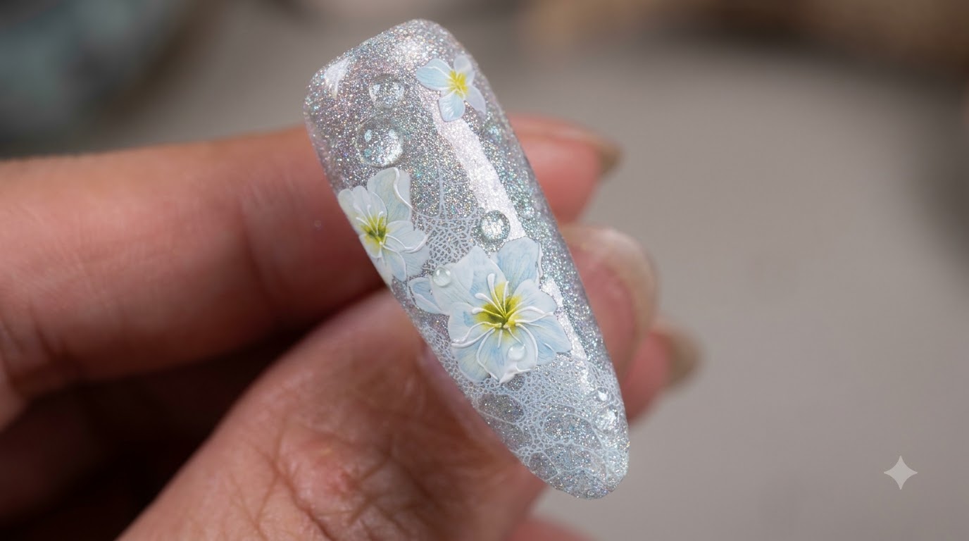 Art Ongulaire Camélia Dentelle et Plaque de Jade — Tutoriel Étape par Étape