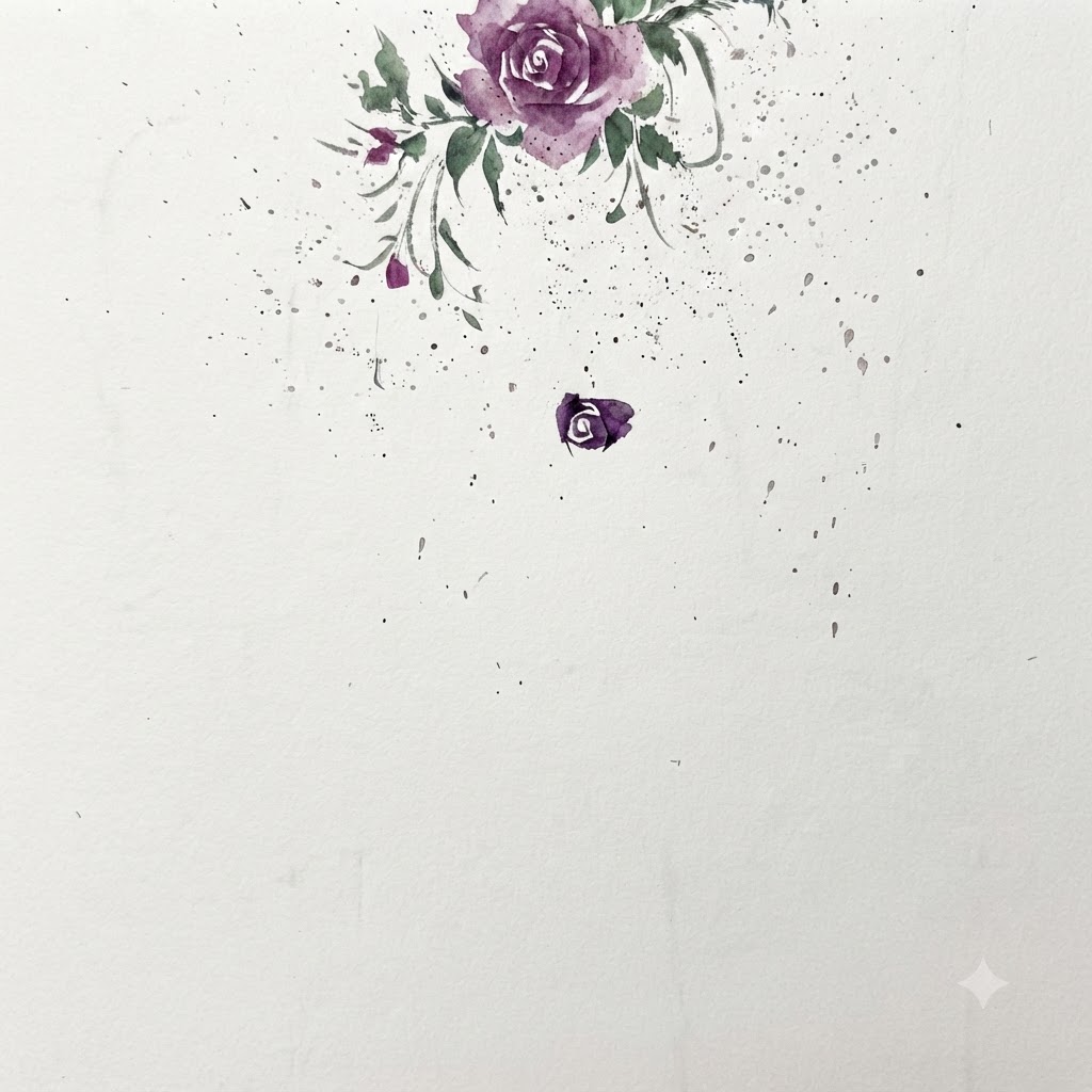 Un bouton de rose à laquarelle montrant le premier cercle interne de pétales refermé.