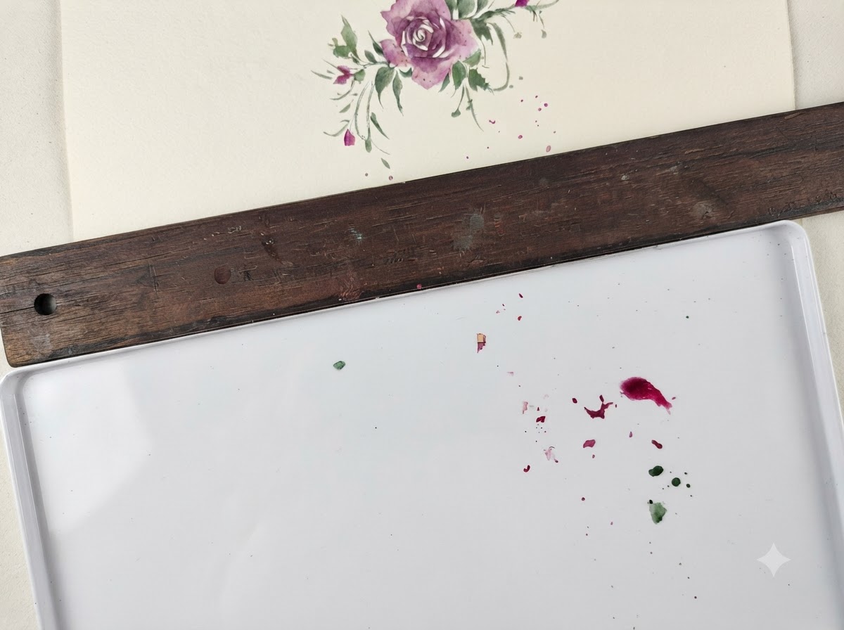 Une palette daquarelle présentant un lavis violet clair prêt pour la nouvelle couche.