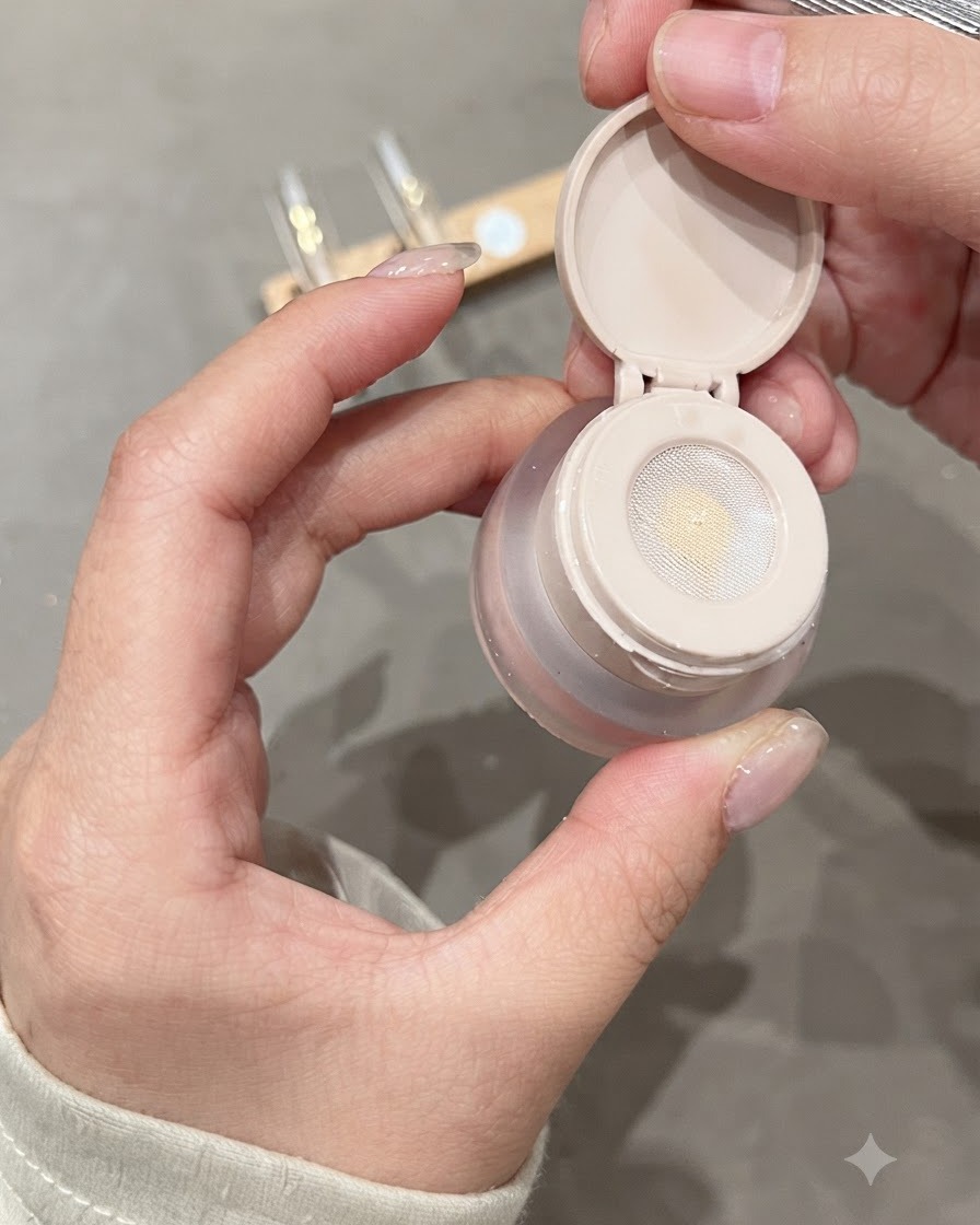 Vue rapprochée dun applicateur en mousse appliquant le gel Pat Pat sur une capsule dongle transparente.