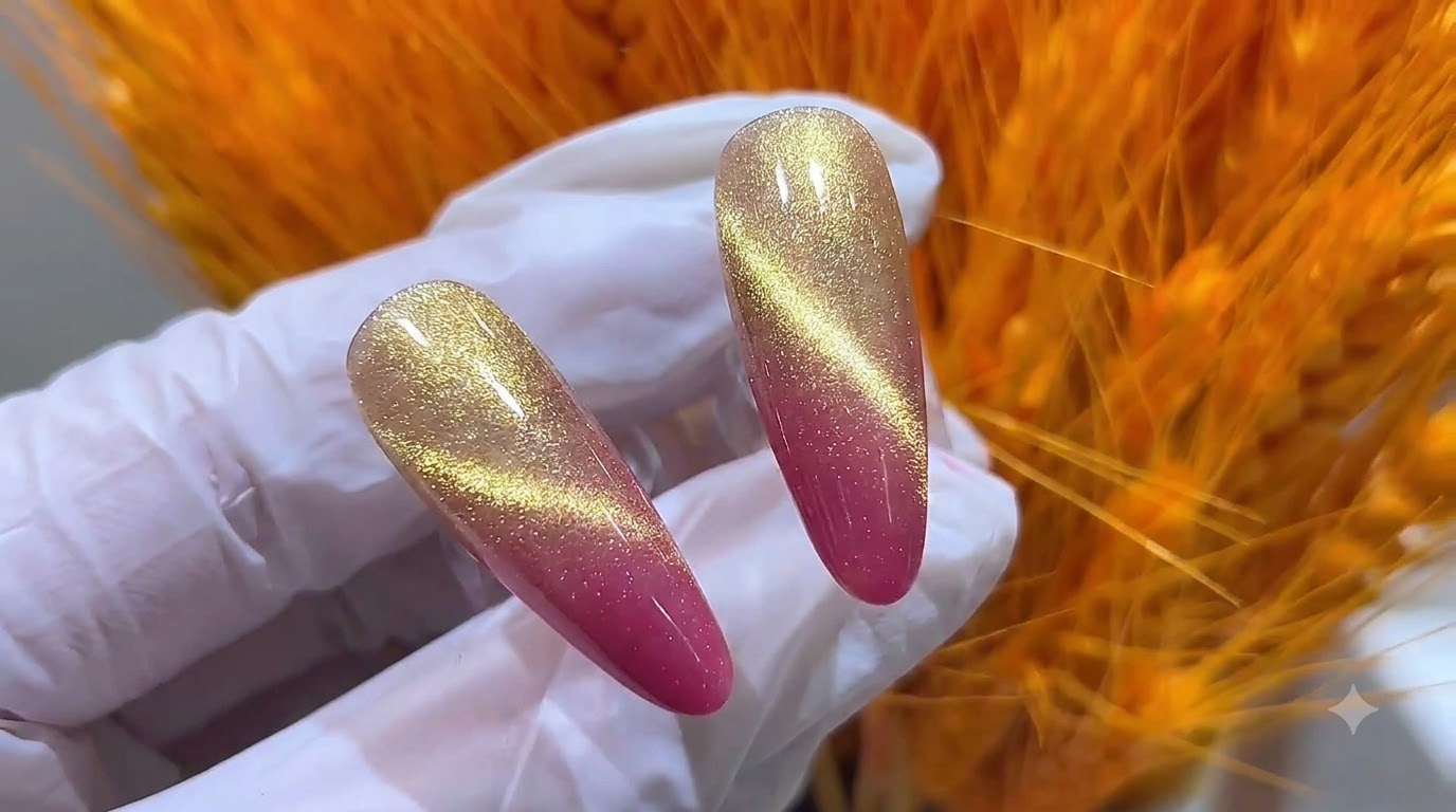 Ongles Ombré Cat-Eye Rose Coucher de Soleil — Tutoriel Pas à Pas