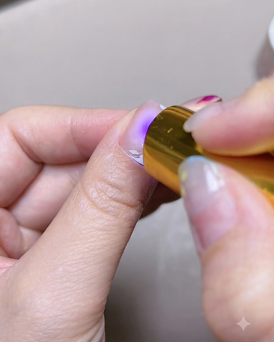 Une mini lampe UV ou LED portable catalysant le gel sur un ongle.