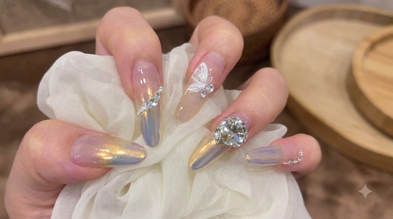Tutoriel Nail Art Dégradé Effet Aurore et Poudre Moonlight et Papillon
