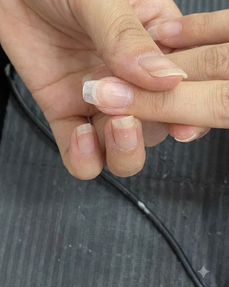 Lime à ongles manuelle façonnant les bords des extensions dongles transparentes.