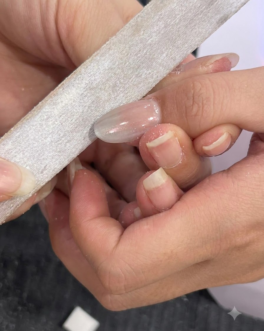 Lime à main façonnant et nettoyant délicatement les bords dun ongle fini.