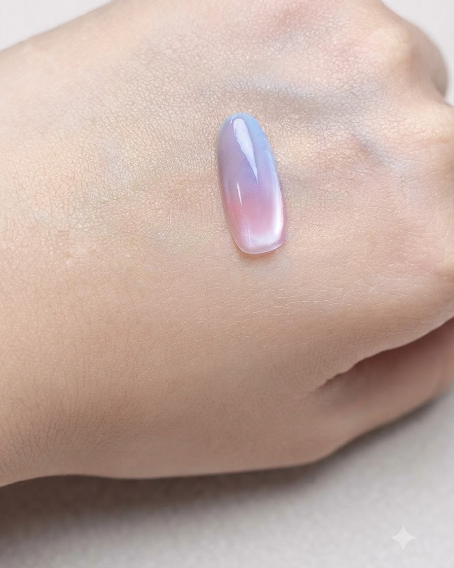 Une capsule dongle sous une lampe de catalysation après lapplication de leffet magnétique cat-eye.