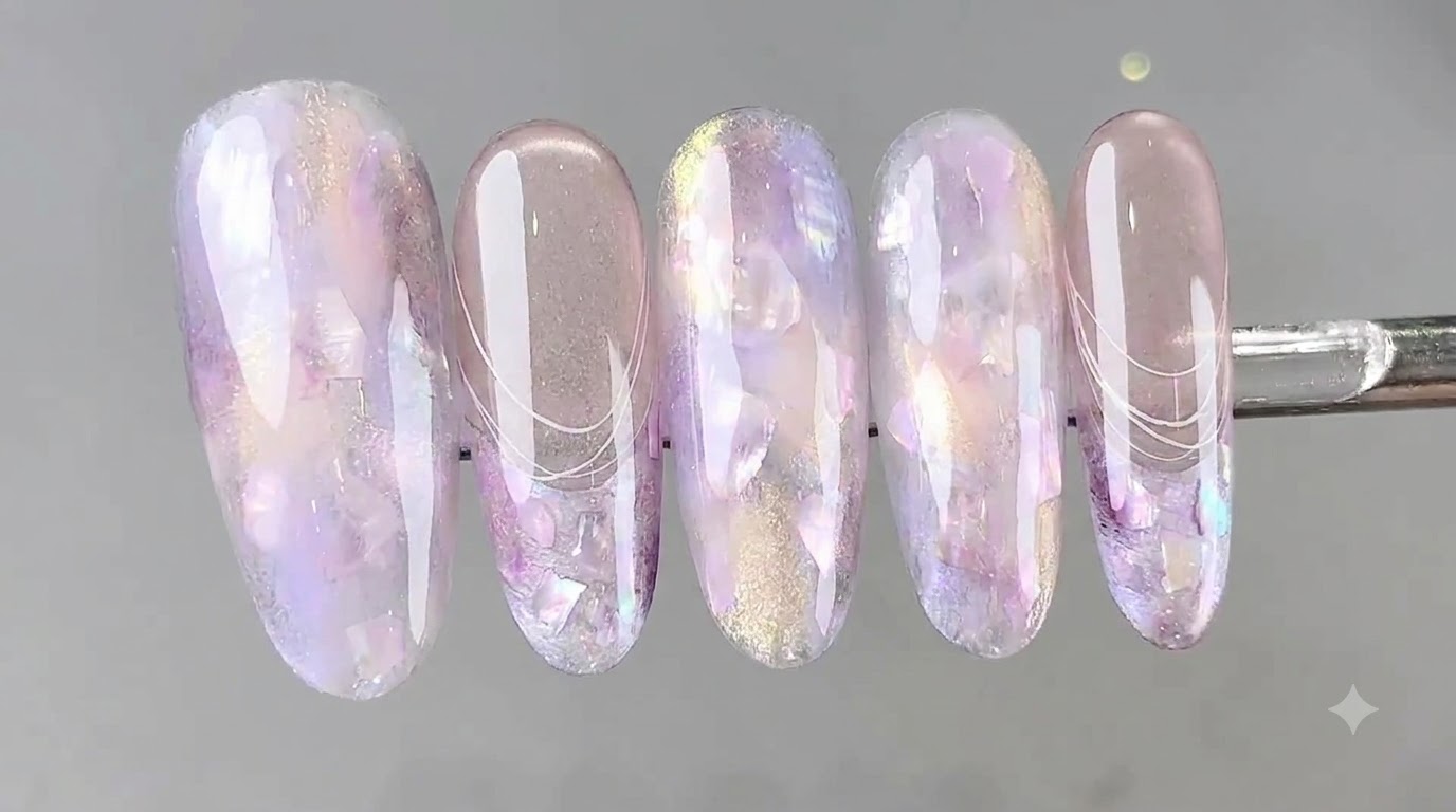 Ongles Cristal aux Effets Marbré et Œil-de-Chat Violet — Tutoriel Pas à Pas