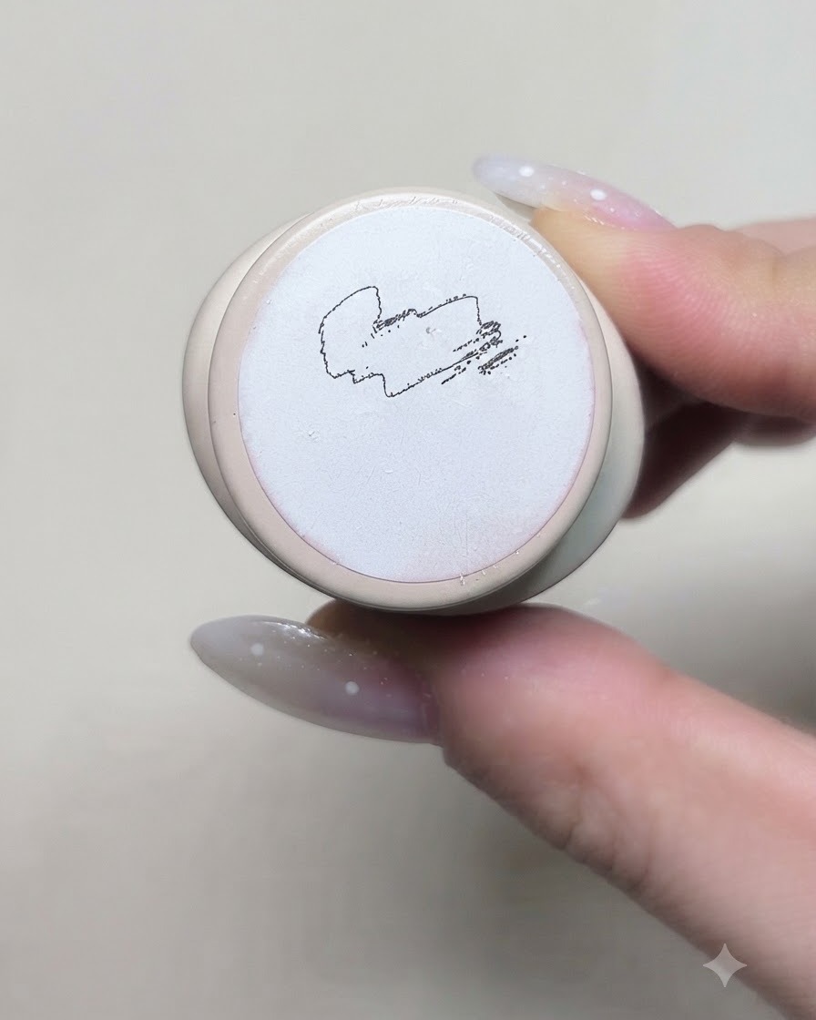 Létiquette inférieure dun pot de gel nail art crème affichant les détails du produit et les échantillons de texture.