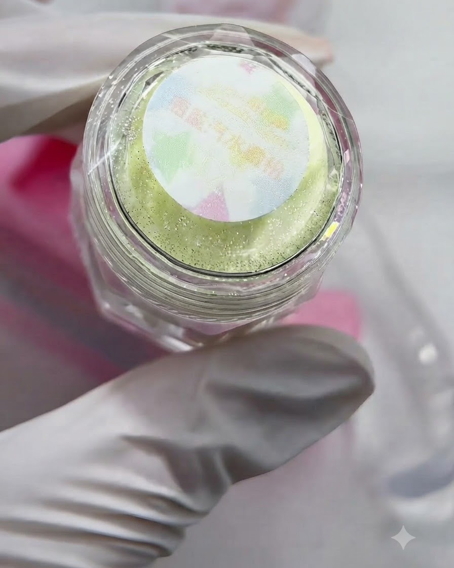 Un petit outil saupoudrant de la poudre de paillettes jaunes étincelantes sur des lignes de flammes en gel peintes.