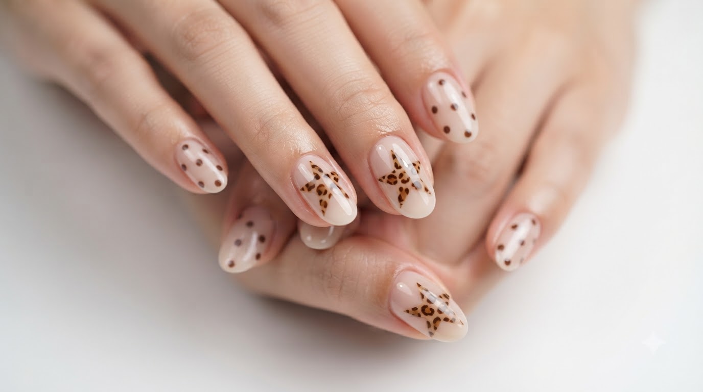 Ongles Art Déco à Pois et Étoiles avec Imprimé Léopard — Tutoriel Étape par Étape