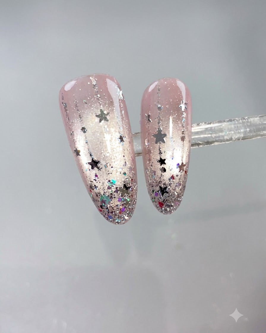 Un pinceau à ongles appliquant une couche lisse de gel de base résine D04 rose clair sur un ongle naturel.