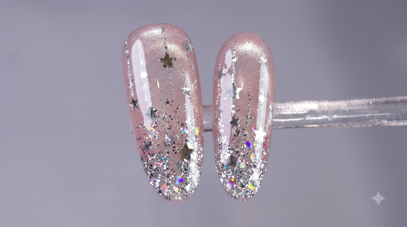 Ongles Gel Effet Œil-de-Chat et Étoiles Scintillantes — Tutoriel Étape par Étape