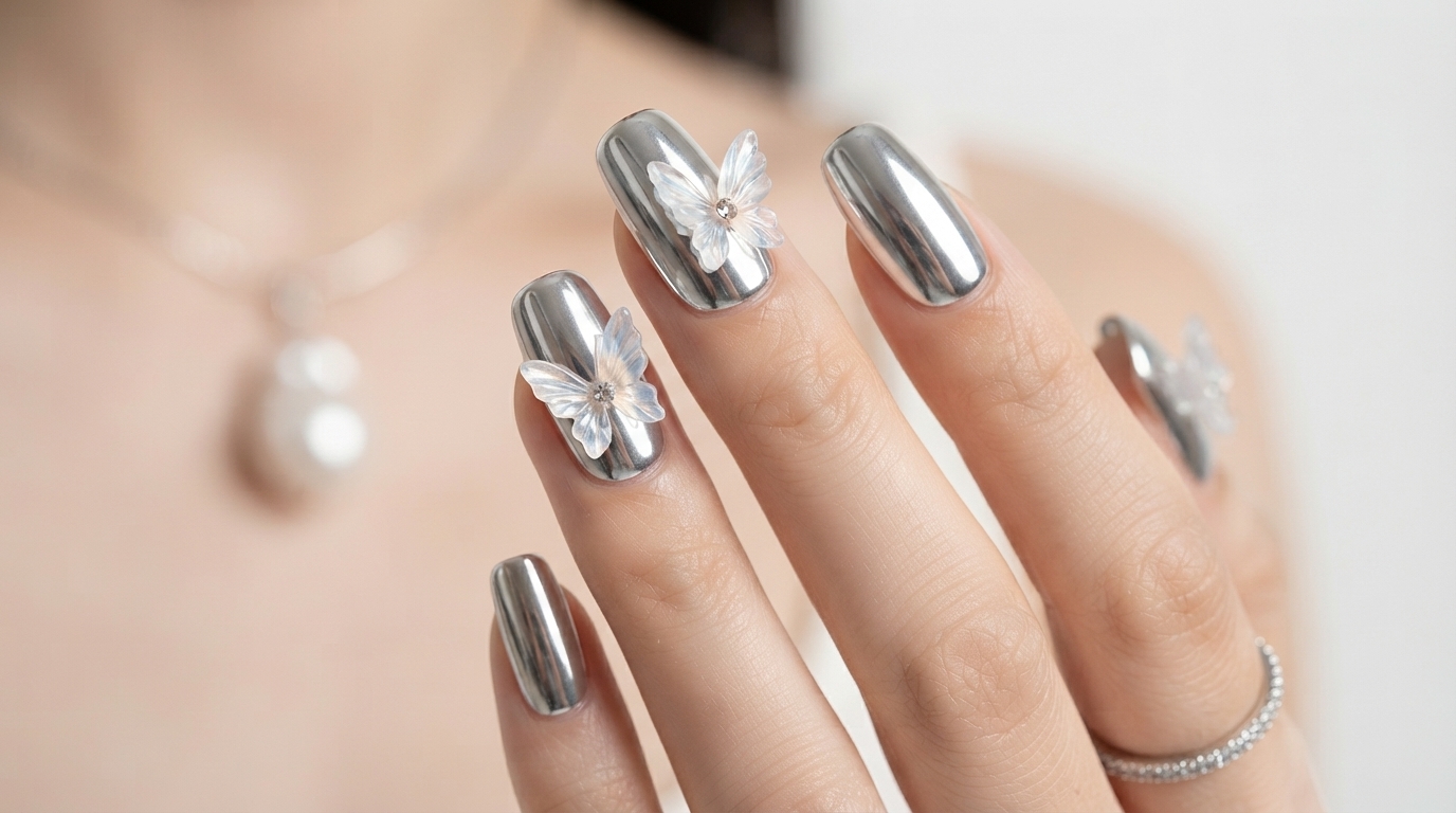 Art Ongulaire Papillon Chrome Argenté : Tutoriel Étape par Étape avec Effet Miroir