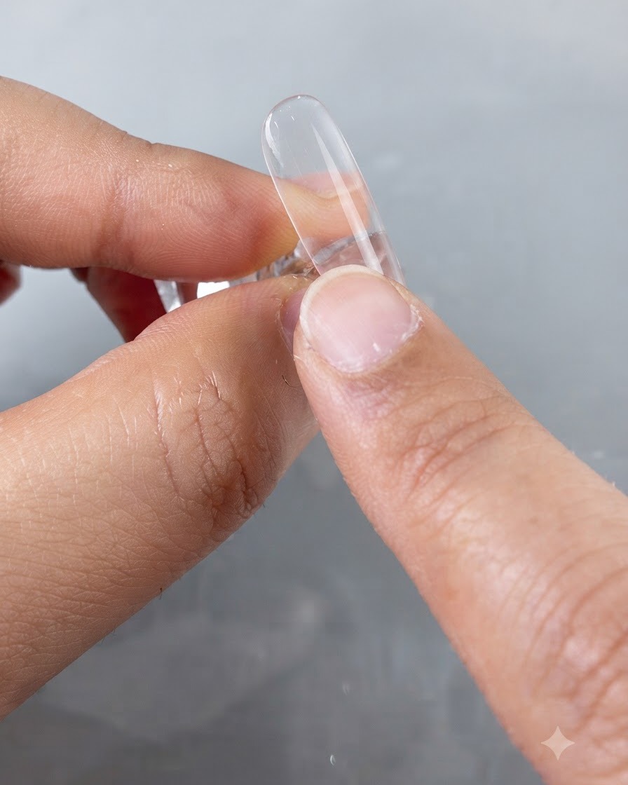 Un doigt vérifiant le profil latéral dune forme dongle transparente pour garantir une surface lisse.