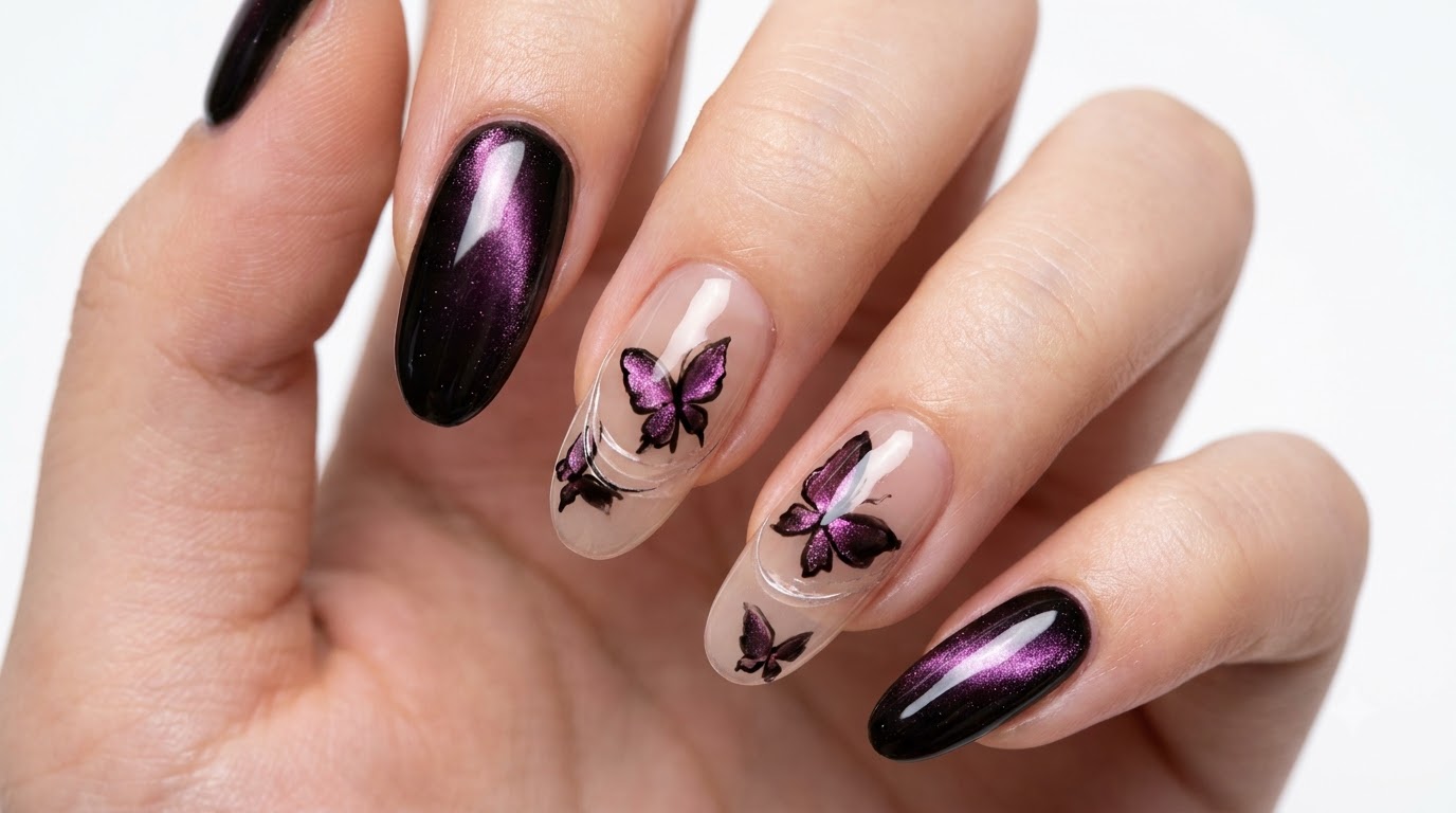 Ongles Yeux de Chat Papillon Violet : Tutoriel Pas à Pas