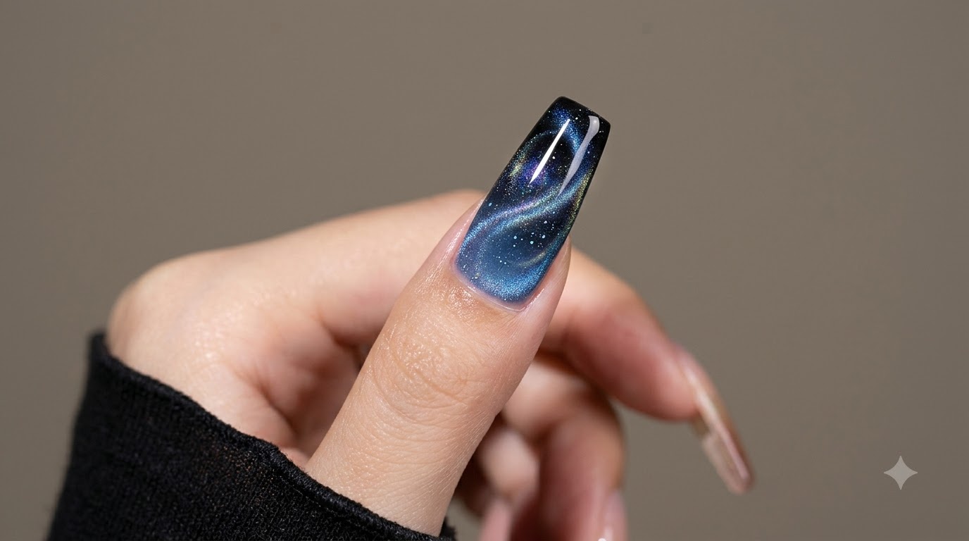 Ongles Gel Magnétiques Ombré Cristal Bleu – Tutoriel Cosmique Pas à Pas