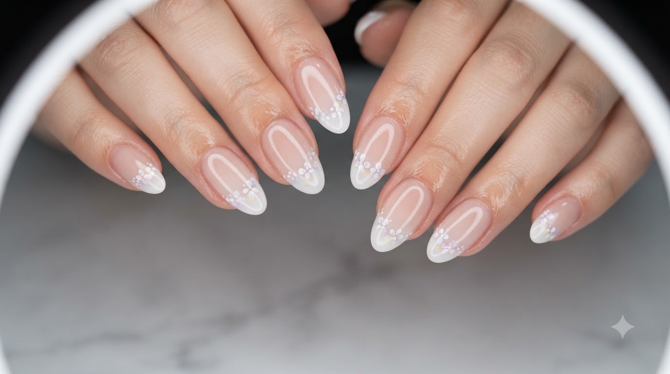 Ombré nude et art floral avec correction d'ongles descendants – Tutoriel étape par étape