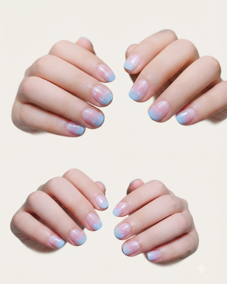 Un pinceau à ongles appliquant une couleur de gel rose pastel doux sur la moitié inférieure dun onglet.