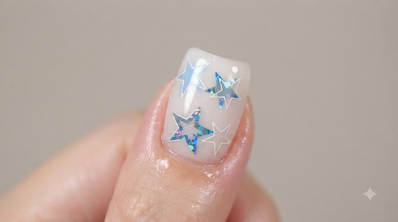Nail Art Étoiles Holographiques sur le Thème de l'Espace — Tutoriel Étape par Étape