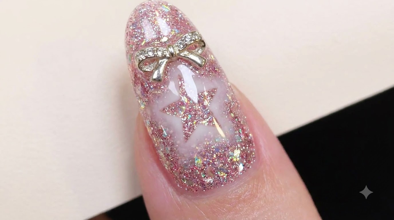 Ongles Étoilés Espace Négatif Paillettes et Strass — Tutoriel Pas à Pas