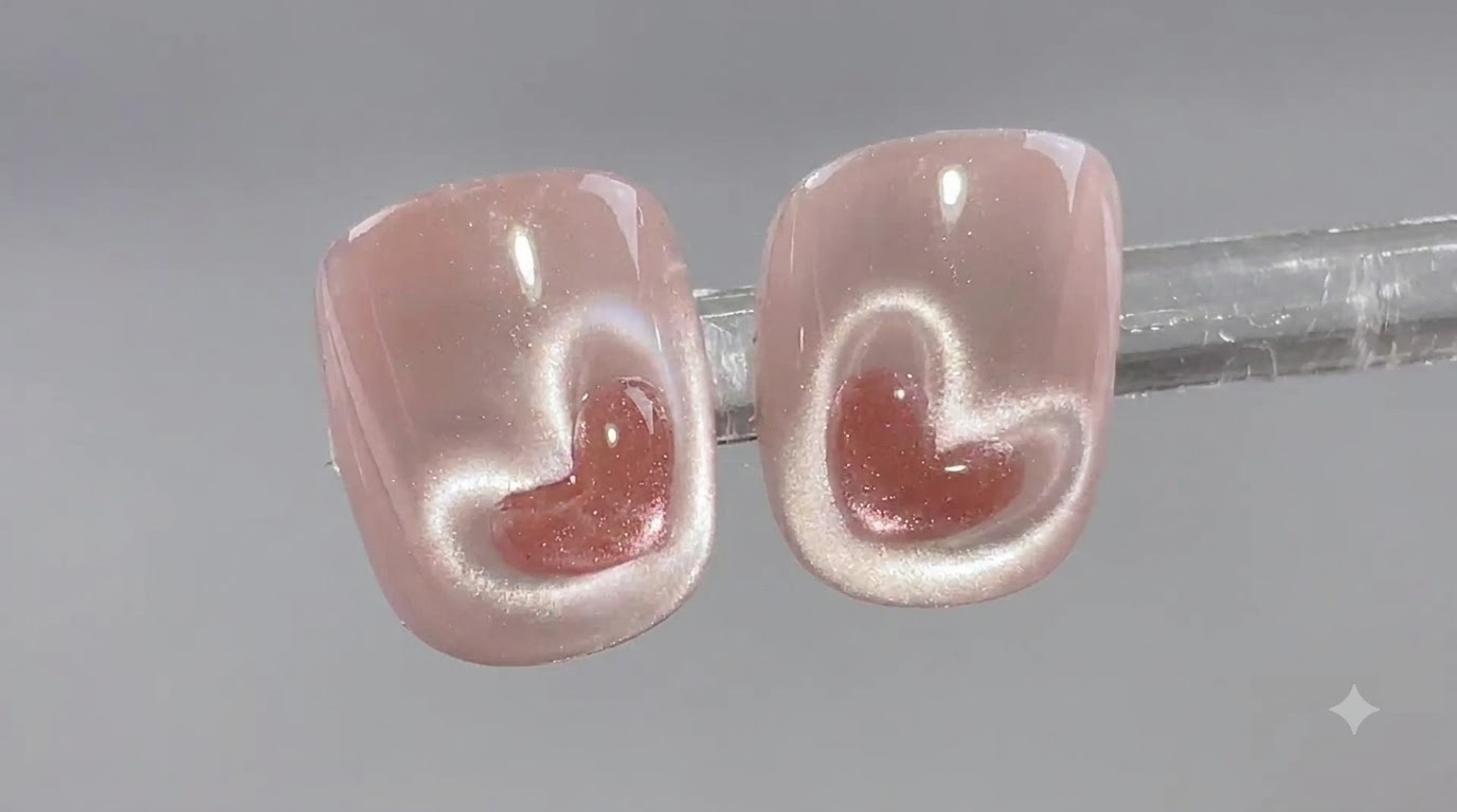Ongles Cat Eye Cœur Rose — Tutoriel de Nail Art Magnétique Étape par Étape