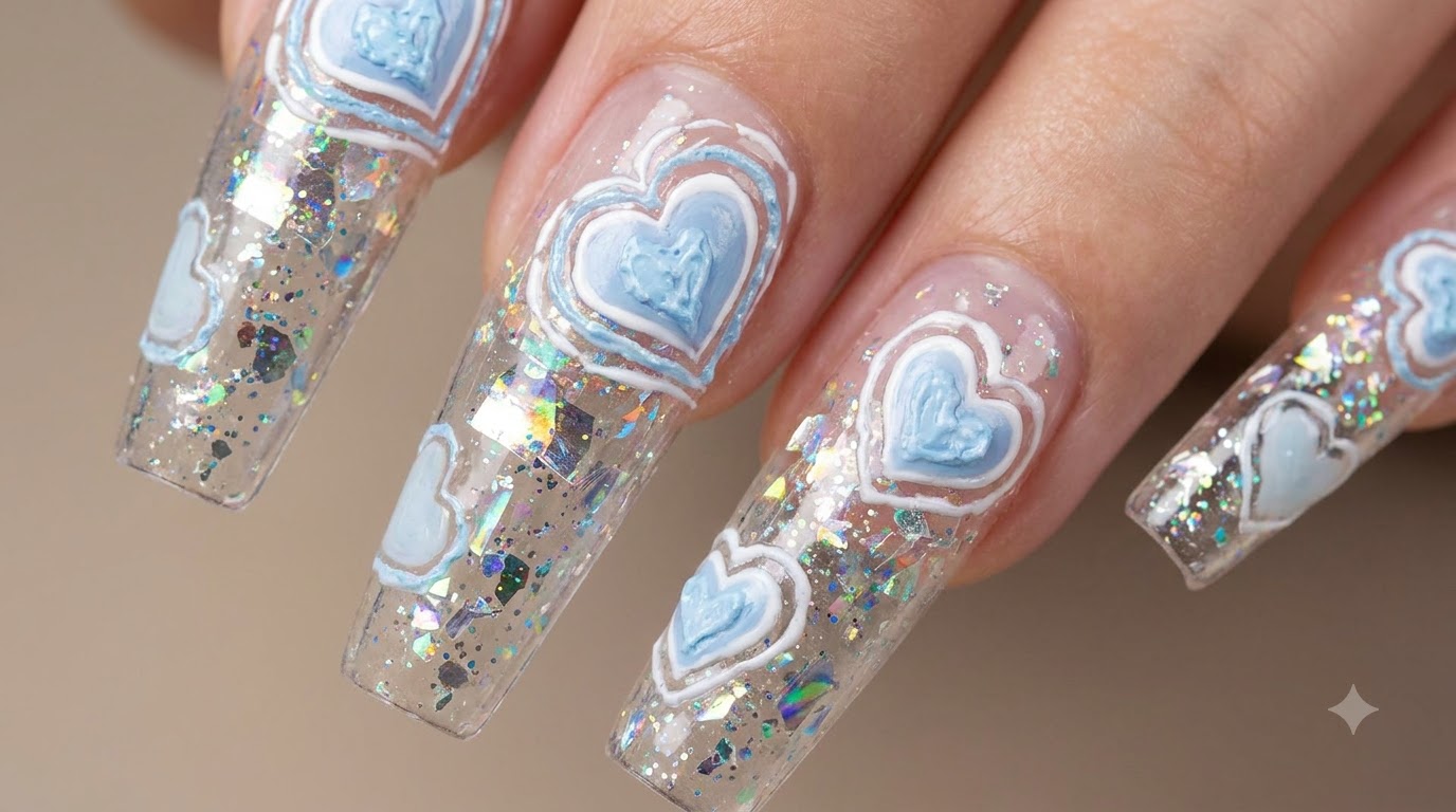 Tutoriel Pas à Pas : Nail Art Cœur 3D Peint à la Main et Paillettes Encapsulées