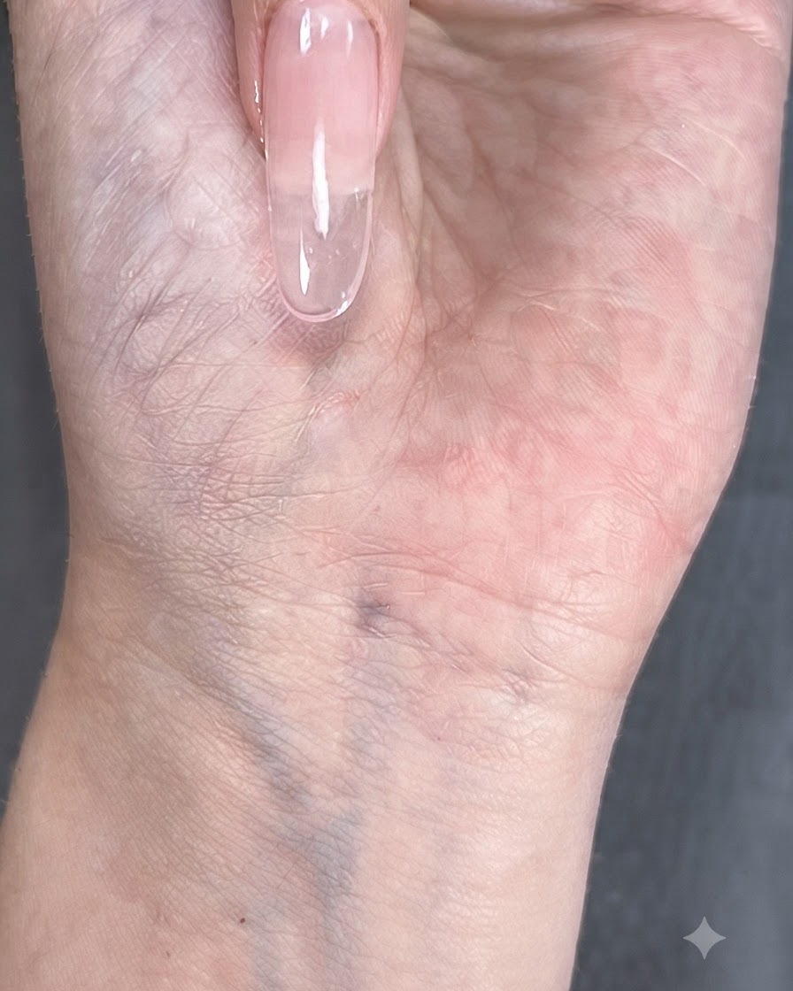 Un onglet montrant un dégradé rose laiteux opaque renforcé vers la zone des cuticules.