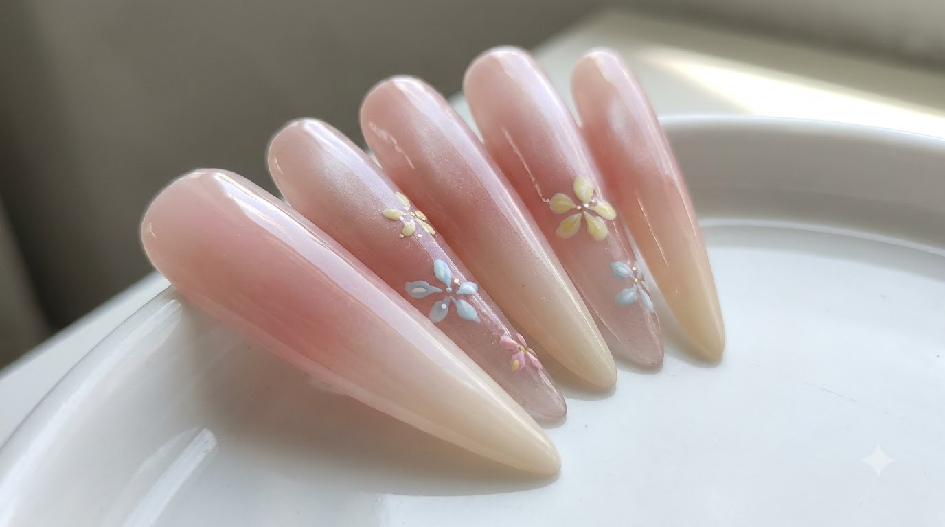 Tutoriel d'ongles de printemps au design floral et jaune crémeux