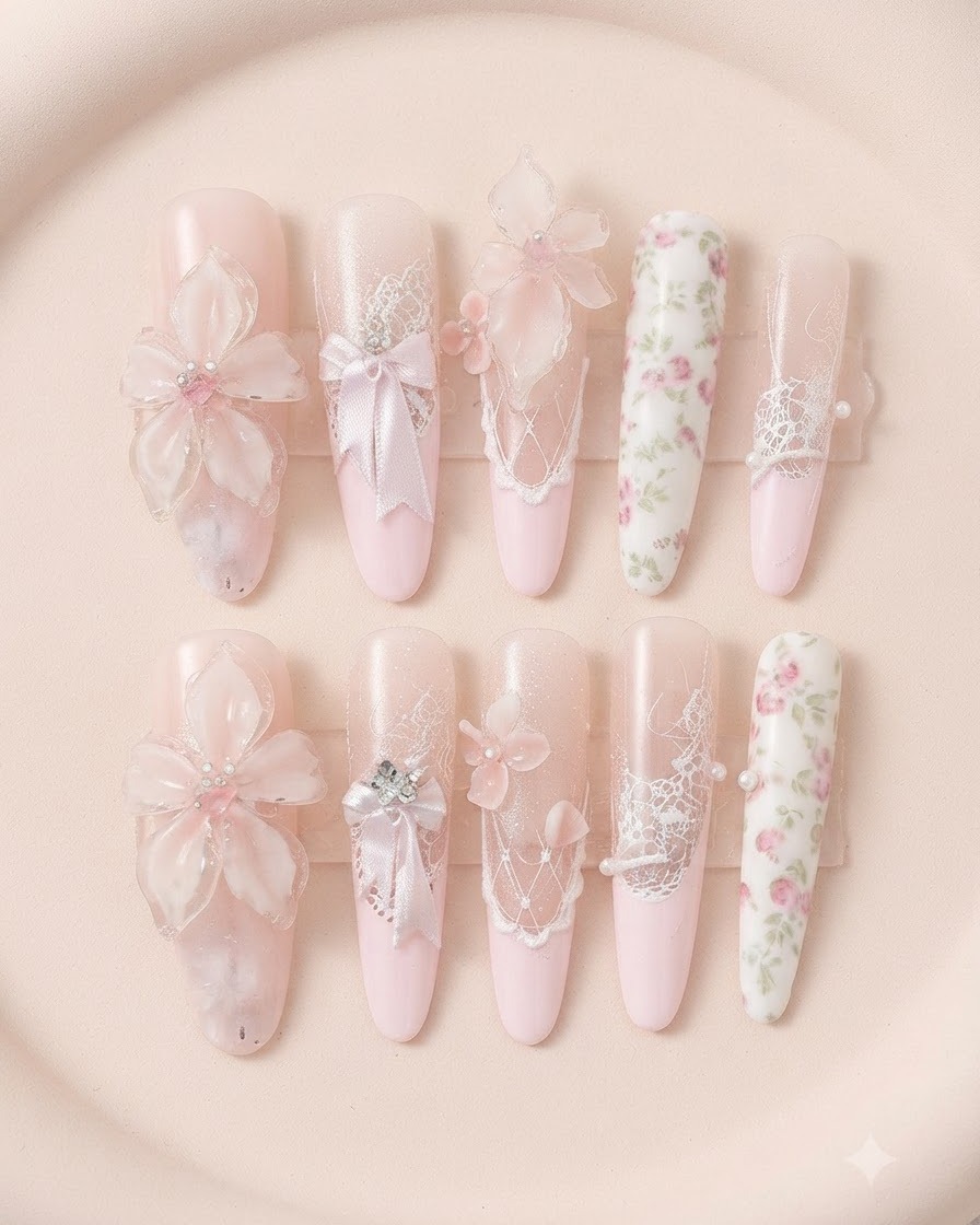 Du gel rose laiteux estompé et fondu sur la surface dun ongle à laide dun pinceau spécial.