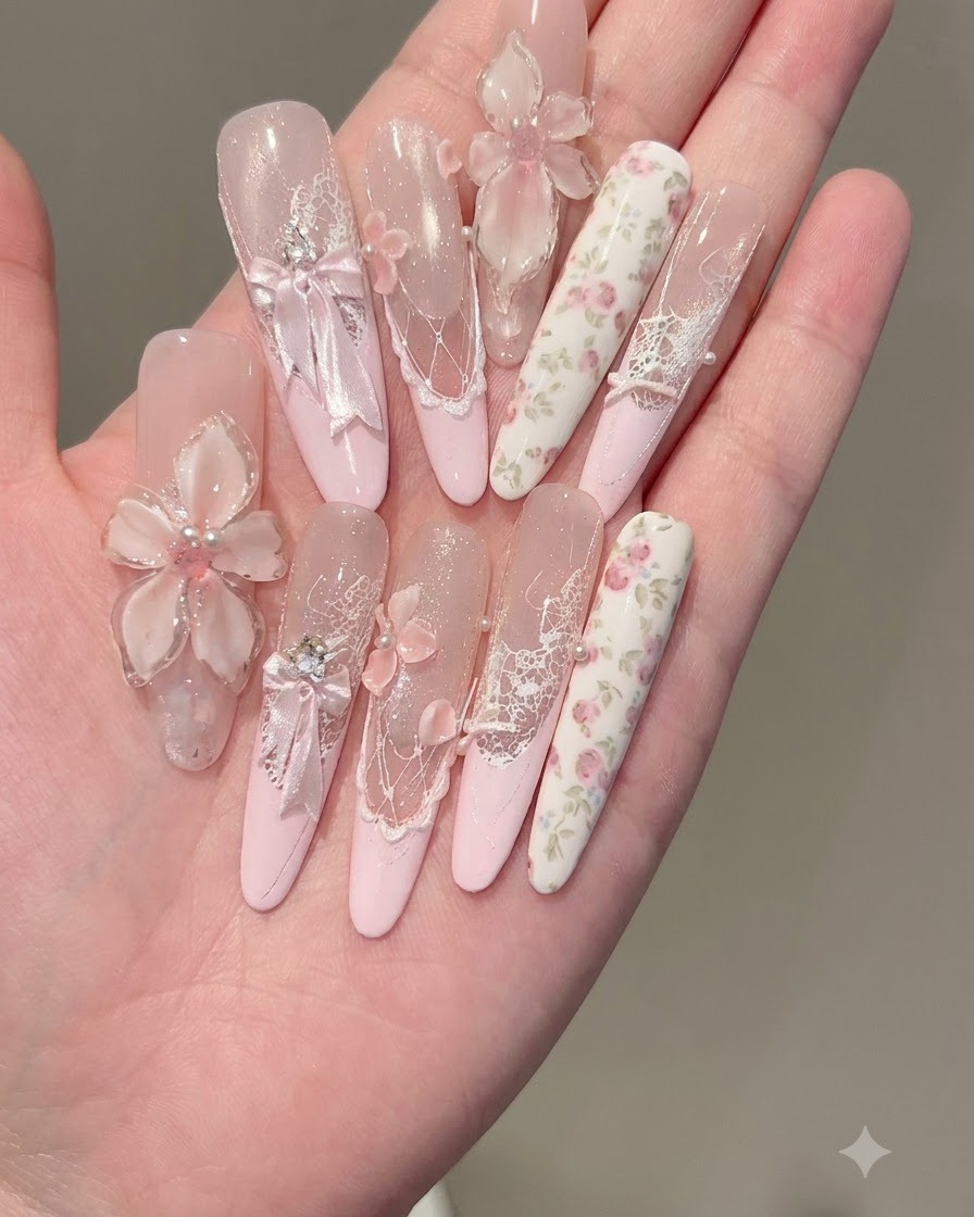 Une main tenant une lime rose pour lisser la surface dun ongle long fini.