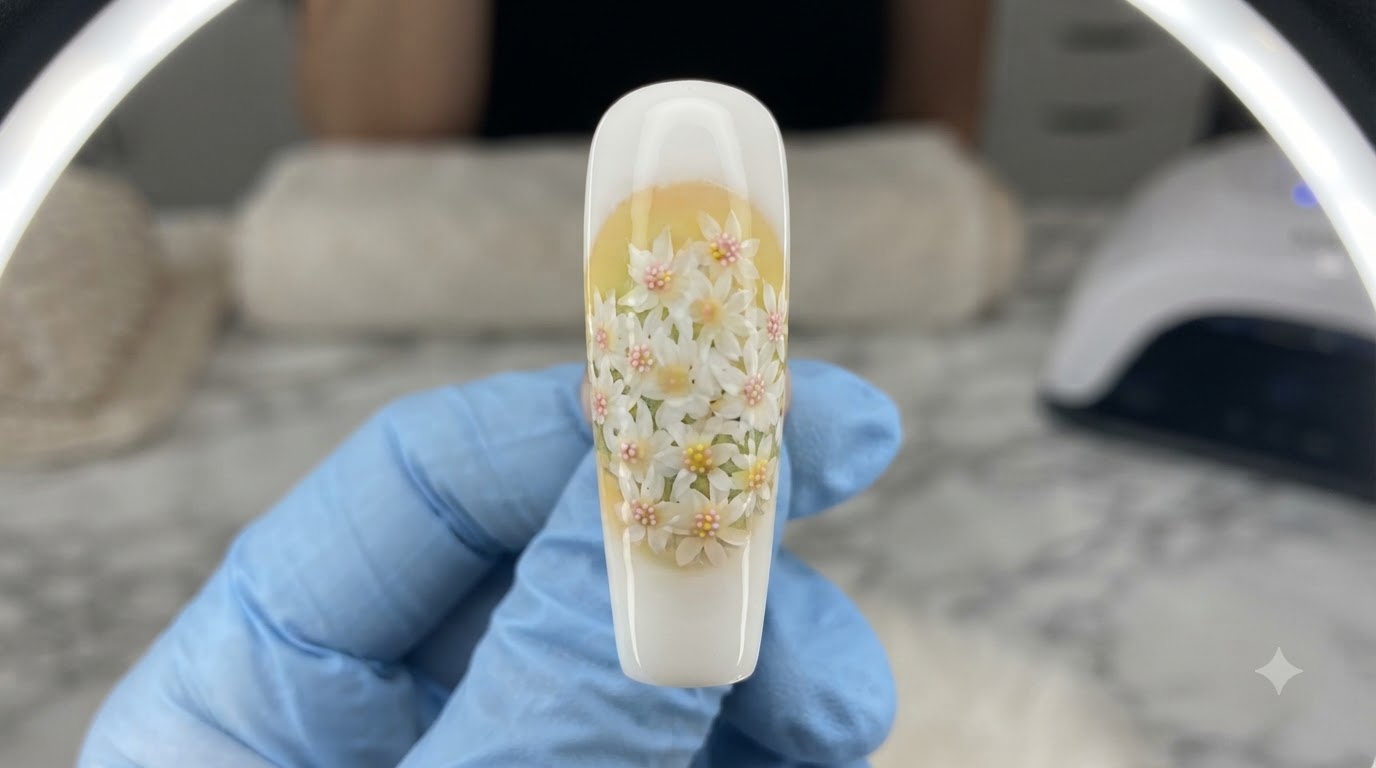 Nail Art Champ de Marguerites Peint à la Main — Tutoriel Étape par Étape