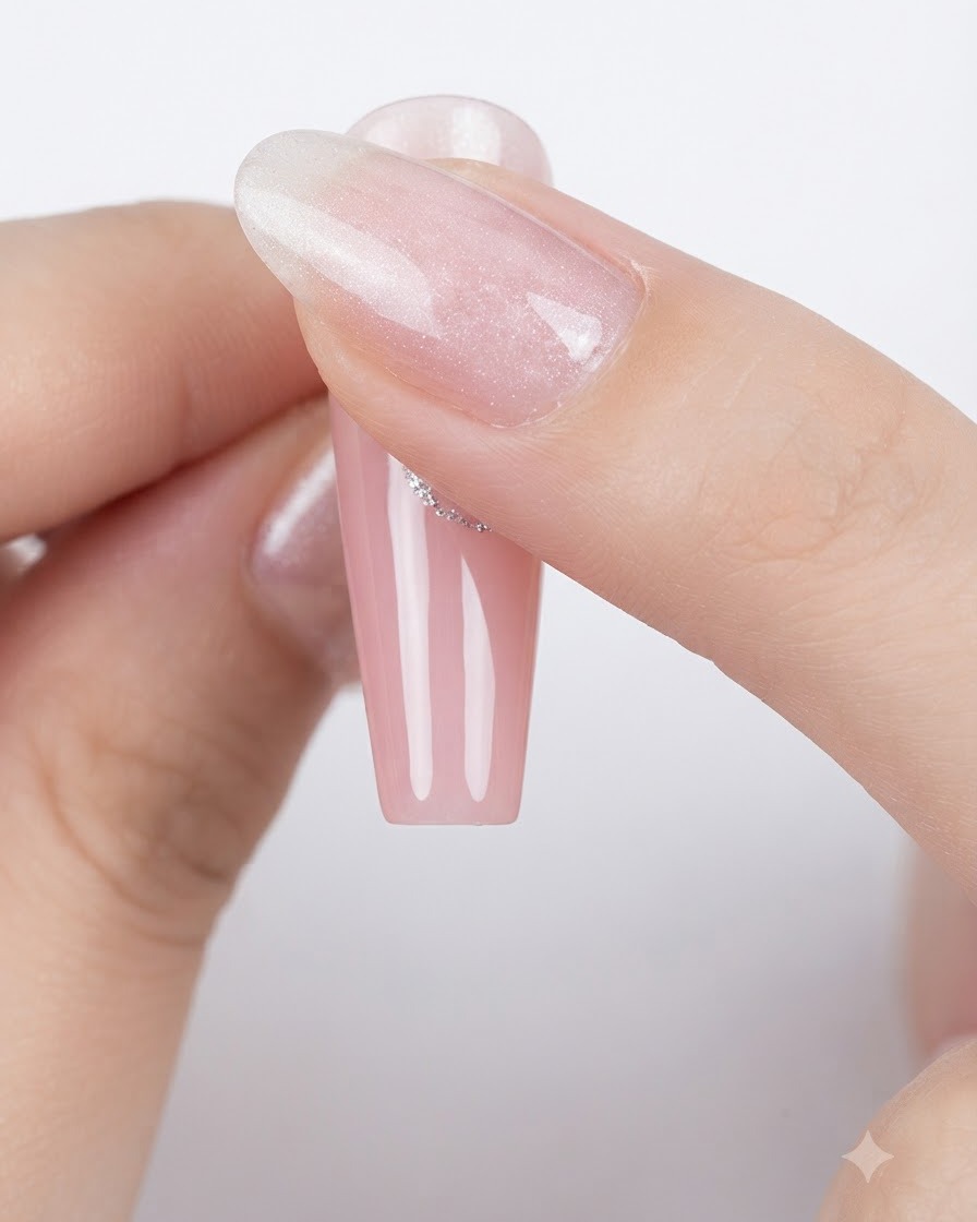 Une lingette imbibée dalcool frottant de la poudre miroir sur un ongle de forme ovale.