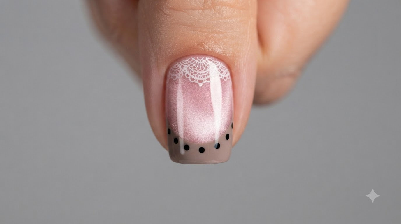 Art Ongles Dentelle Française et Pois — Tutoriel Élégant Étape par Étape