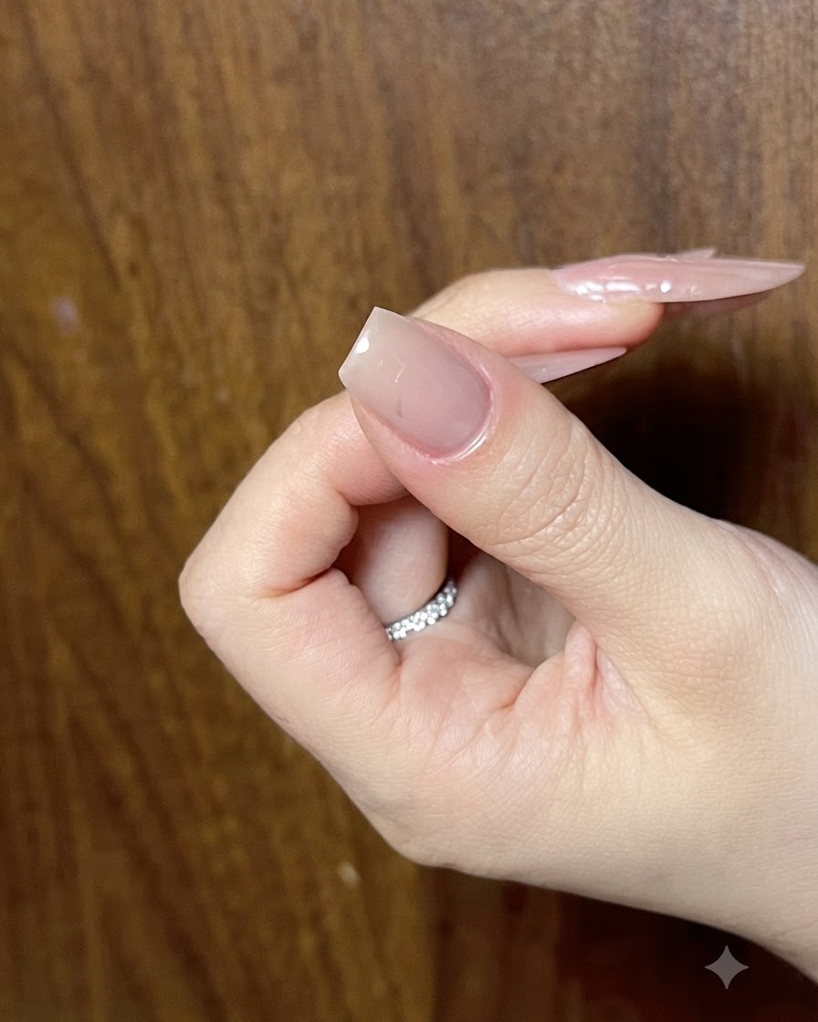 Un ongle sous une lampe de polymérisation montrant le processus de catalyse du gel œil-de-chat.