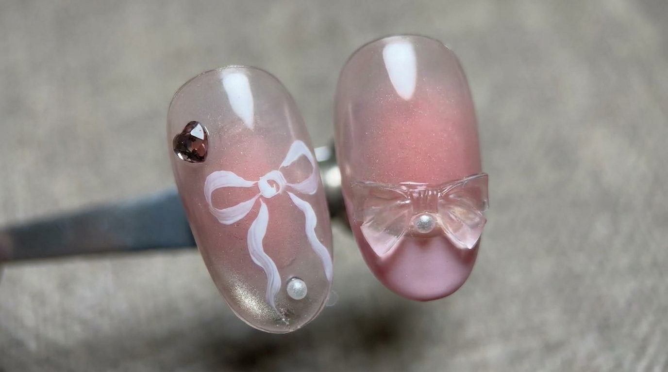 Art Ongles Gel Nœuds et Rubans Transparents — Tutoriel Étape par Étape