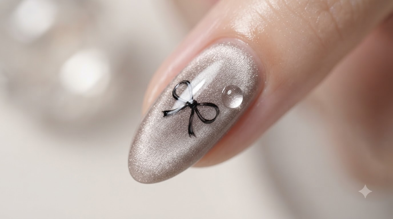 Nail Art Ruban & Cat-Eye Effet Perle — Tutoriel Fairy Core
