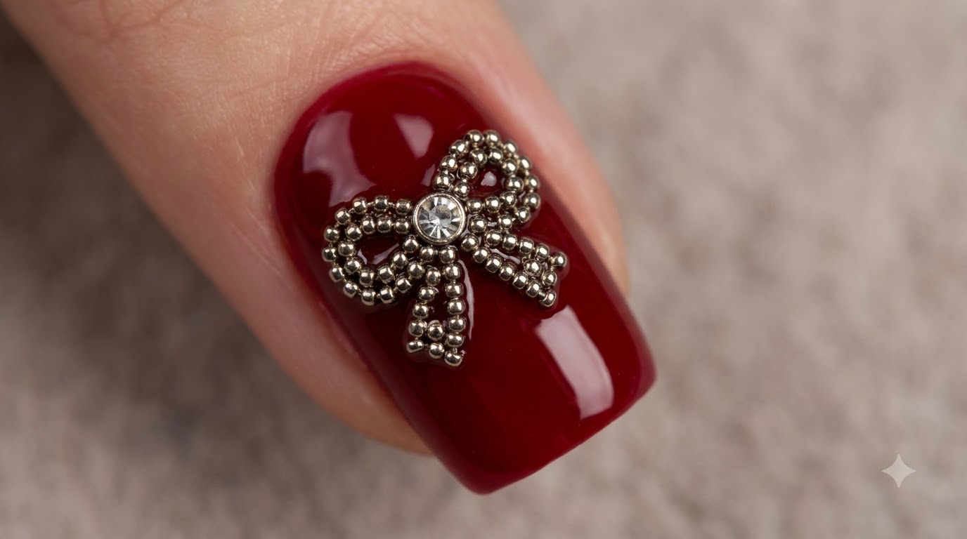 Art Ongles Nœud Strass — Design Festif Nouvel An