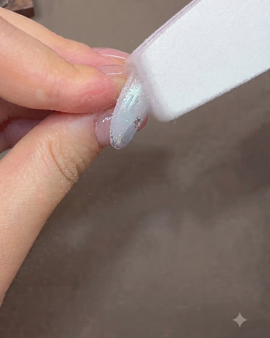 Une lime à ongles façonnant et lissant la surface dun ongle en gel fini.