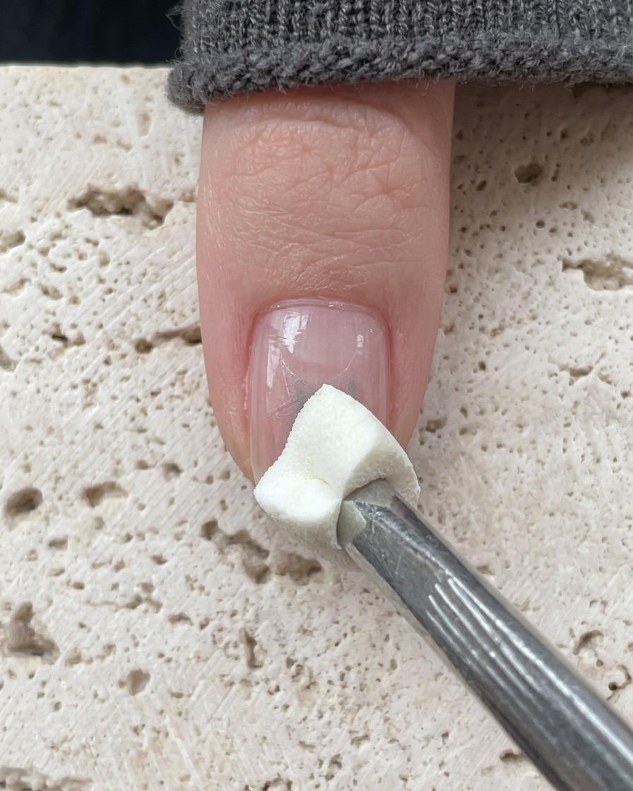 Une main placée sous une lampe de catalysation pour ongles UV/LED violette.