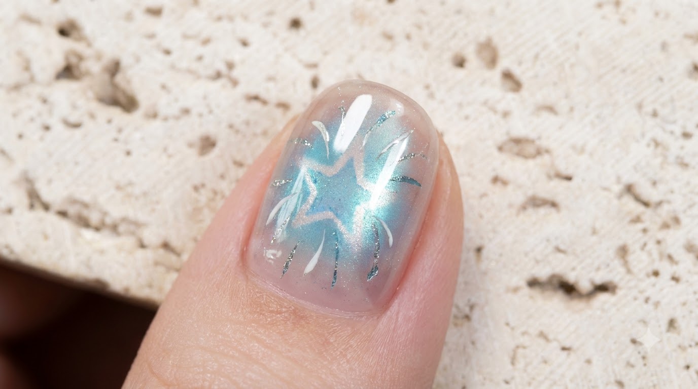 Tutoriel Nail Art Yeux de Chat Étoile Creuse Sel de Mer Menthe Transparent Glacé