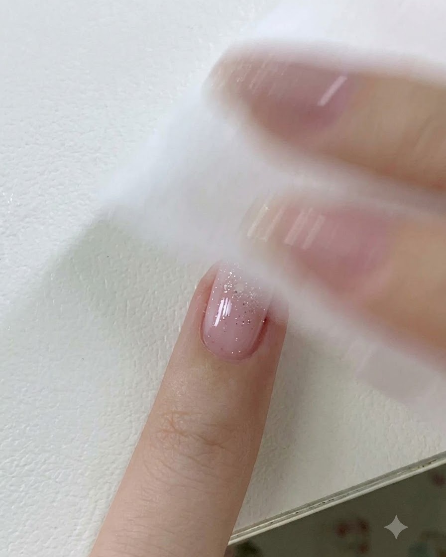 Une lingette nettoyante éliminant le résidu collant à la surface dun ongle catalysé.