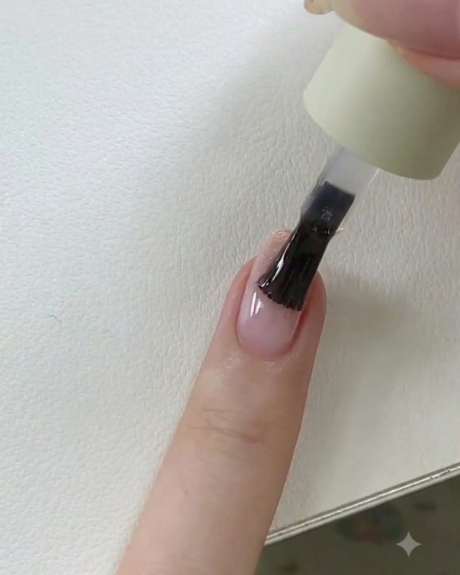 Une main plaçant un ongle recouvert de top coat frais sous une lampe UV/LED pour la catalysation finale.