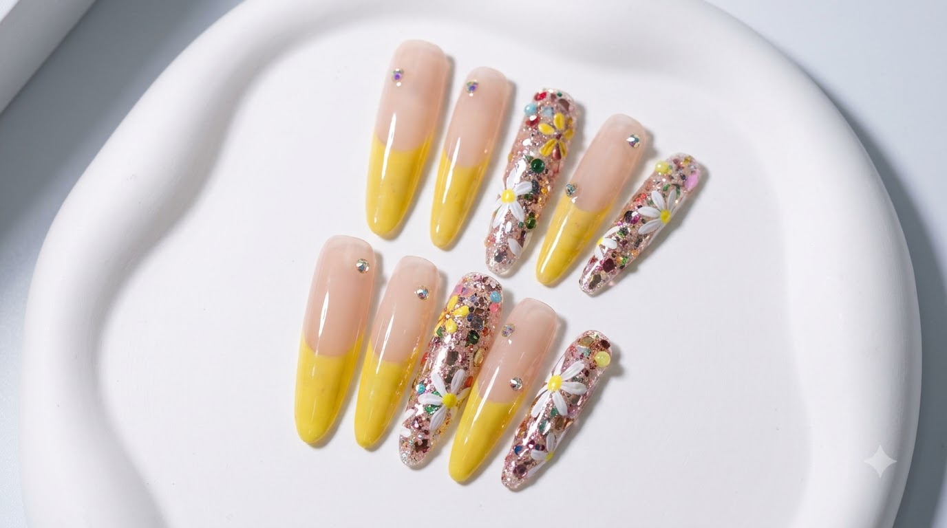 Ongles Gel French Jaune & Marguerites de Printemps — Tutoriel Étape par Étape