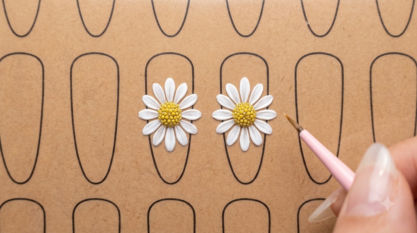 Art Ongle Gel Marguerite Simple — Tutoriel Facile Étape par Étape