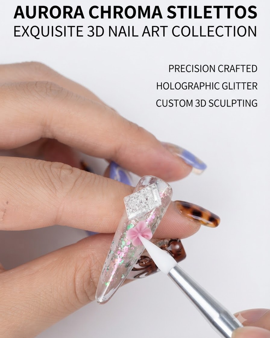 Une mini lampe à ongles UV catalysant un nouveau pétale rose placé sur un ongle dentraînement stilet transparent.