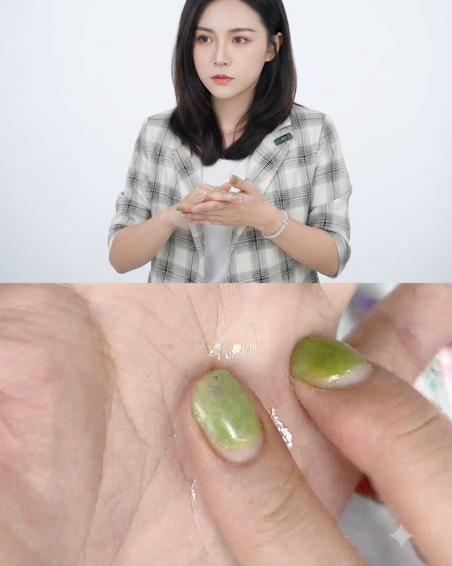 Une main humidifiée avec de leau de nettoyage tenant et aplatissant une petite boule de gel de modelage rose.