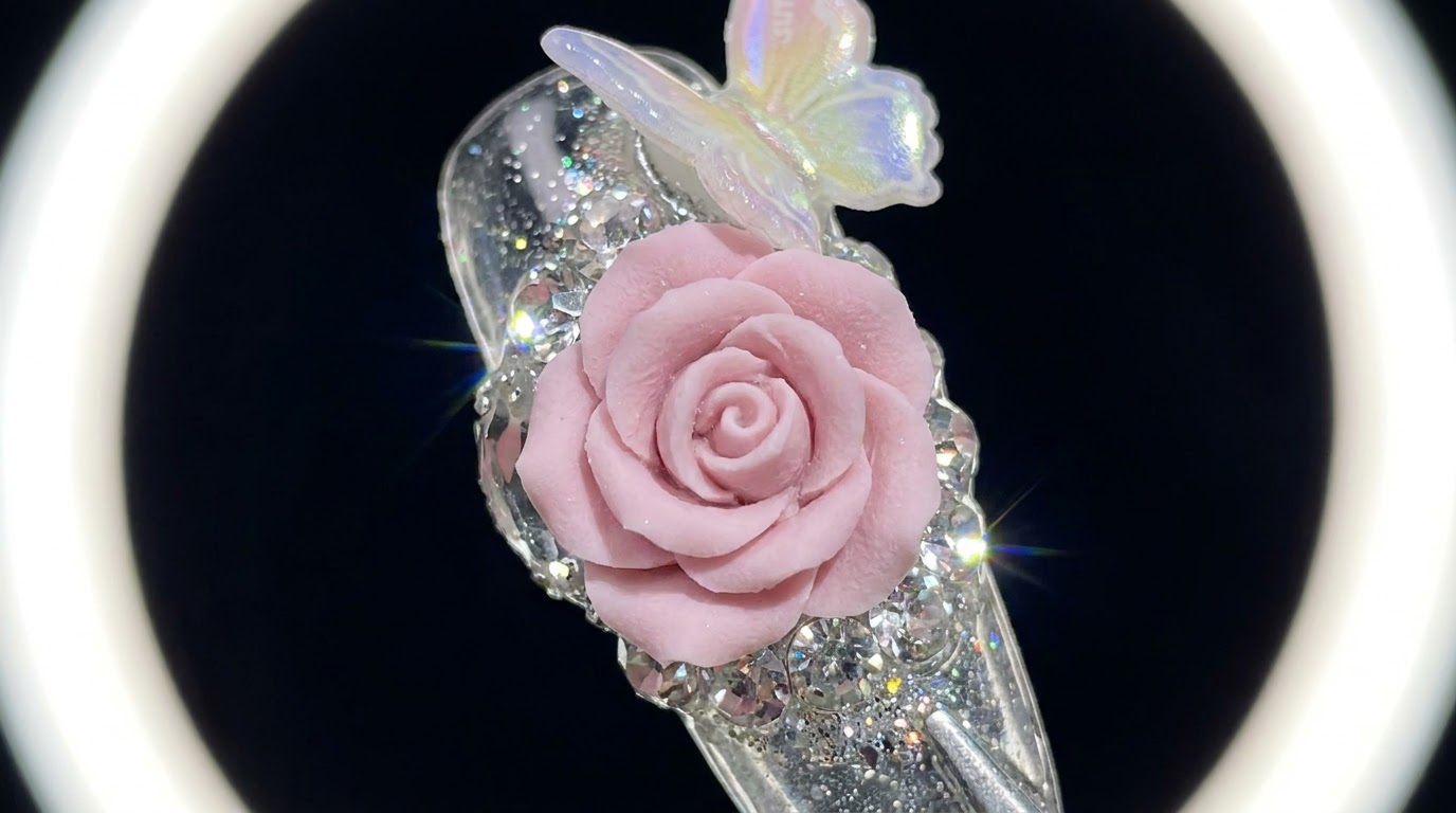 Art Onglets de Roses 3D Sculptées et Détails Brillants — Tutoriel Pas à Pas
