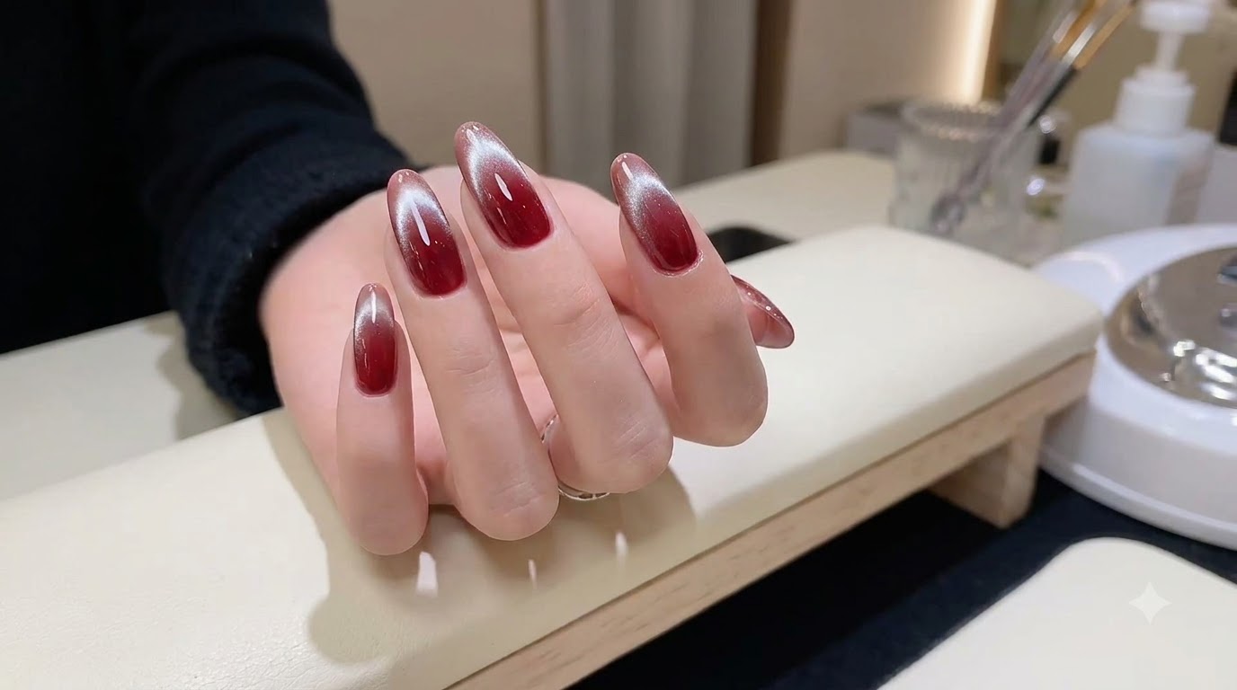 Ongles French Cat-Eye Dégradés Rouges — Tutoriel Pas à Pas pour le Nouvel An