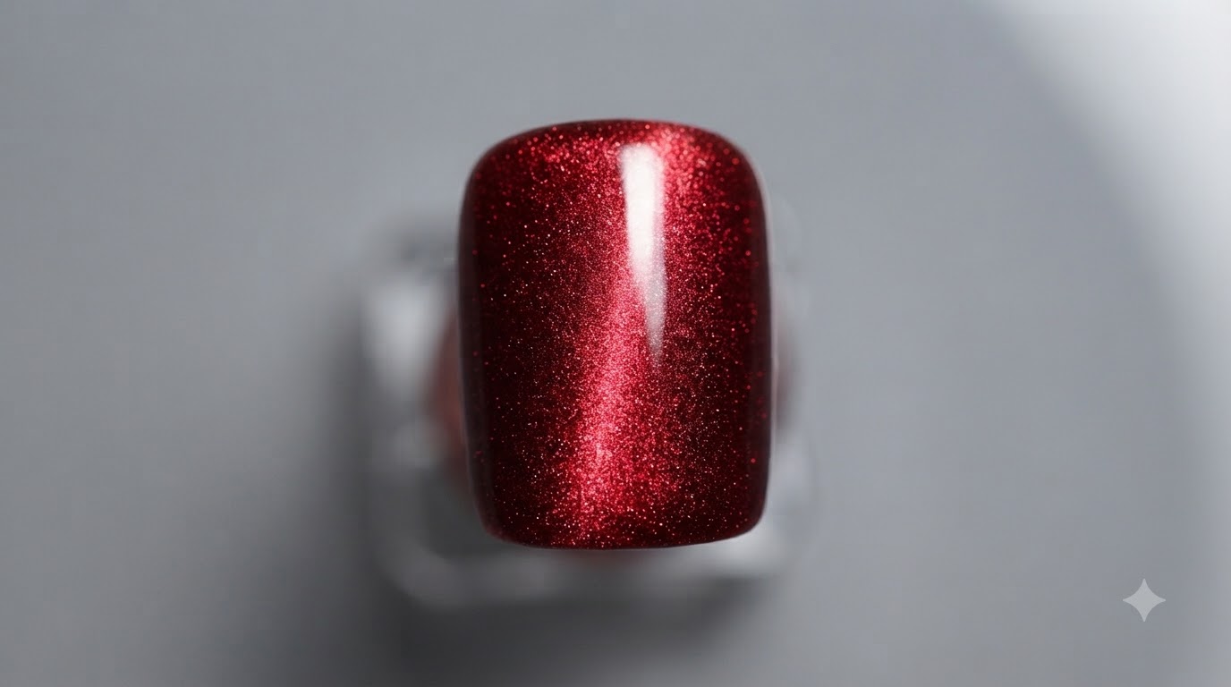 Ongles Cat Eye Rouge et Stamping Floral Rose Poudré — Tutoriel Nouvel An